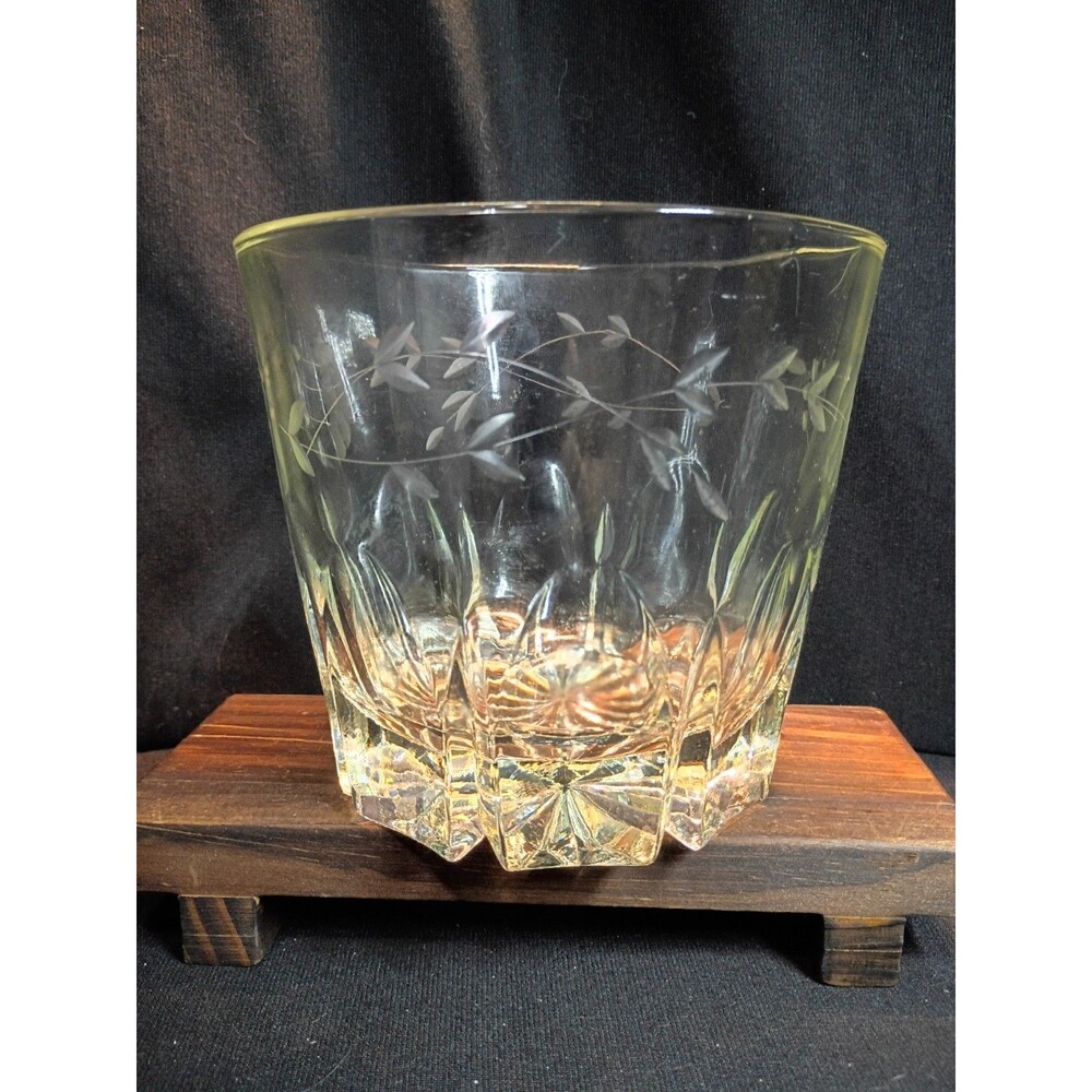 Vintage Princess House Heritage Crystal Ice Bucket Etched Floral 1980s Barware